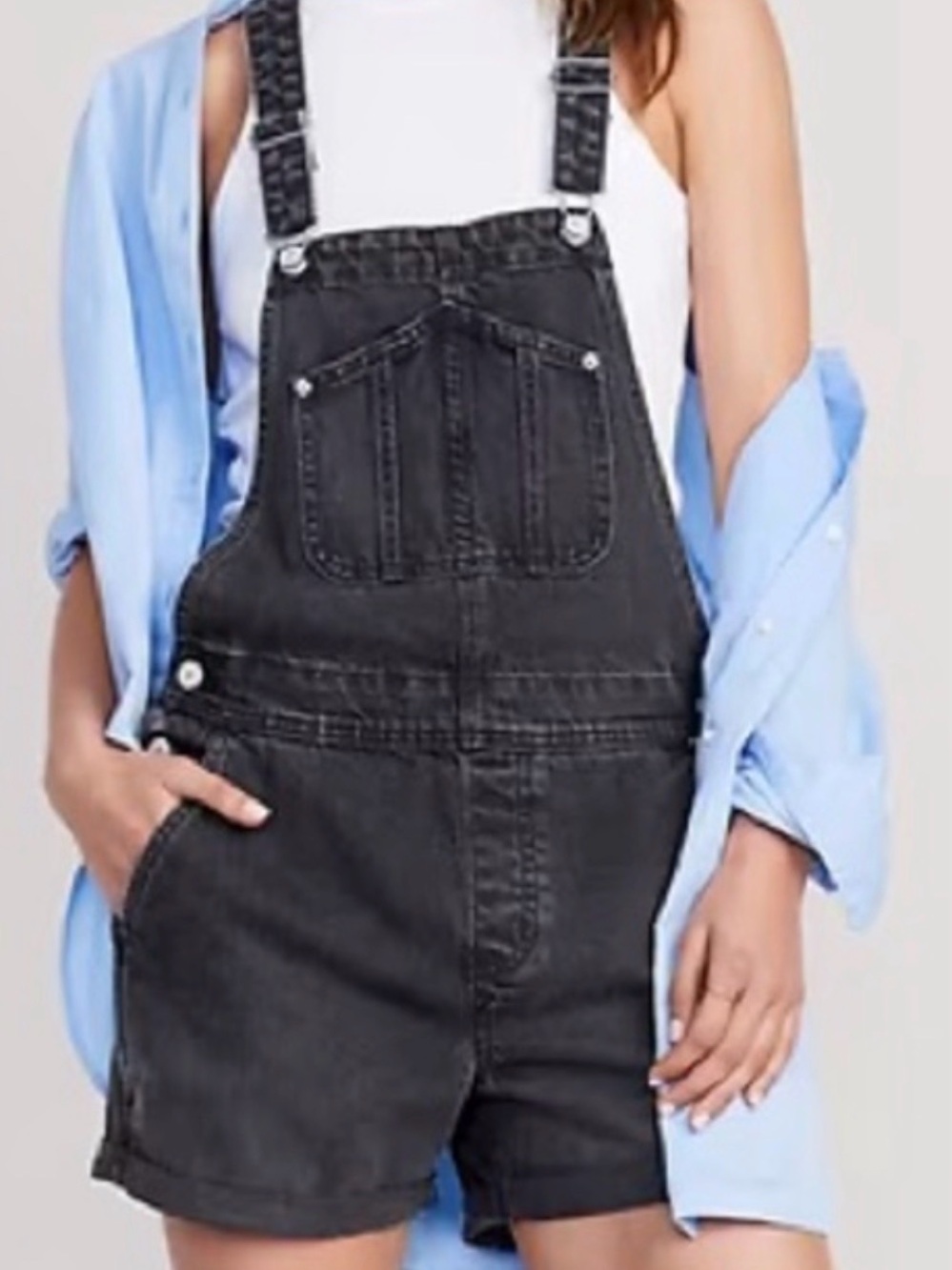 Old Navy Black Denim Short Overalls with Bib Pocket